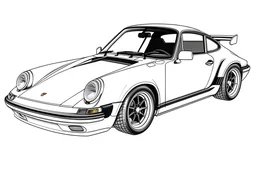 outline art for 1989 Porsche 911 Carrera coloring pages, white background, sketch style, full body, only use outline, clean line art, white background, no shadows and clear and well