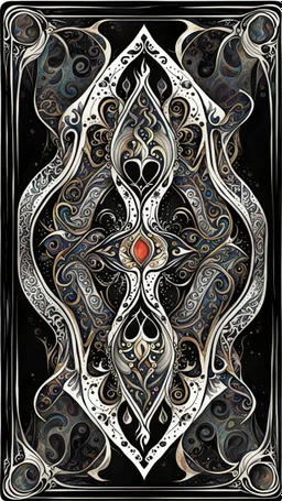 create a full color, ink wash and watercolor, ornate abstract expressionist arabesque style bordered symmetric playing card template on a black background