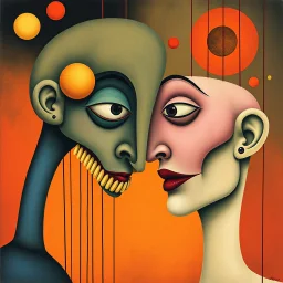 embalming biomorphic puppet portrait osmosis, abstract surrealism, by Desmond Morris and Wassily Kandinsky, mind-bending illustration, asymmetric, Braille code characters, warm colors,