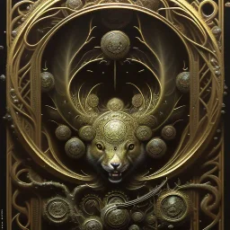 Highly detailed extrem embossed ancient oak. symmetrical, oak leaves, isolated on black background, painting, by Nekro, Peter Mohrbacher, Alphonse Mucha, Brian Froud, Yoshitaka Amano, kim keever, victo ngai, James jean