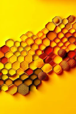 honeycombs of different colors and different sizes behind yellow background layout