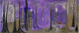 A violet wispy woods designed in native American petroglyphs painted by Max Ernst