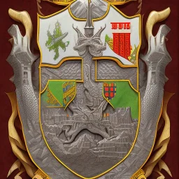 coat of arms of a troglodyte city in the moutains, very detailed