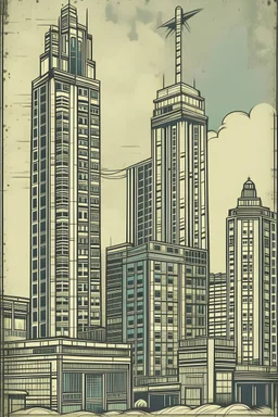 tall retro worn down city