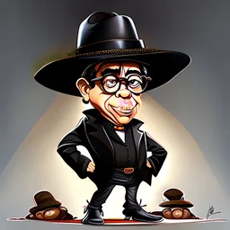 Caricatura de Gustavo Petro cuerpo completo Sombrero grande zapatos ferragamo negros arte Bauhous obra de arte detallado 4k