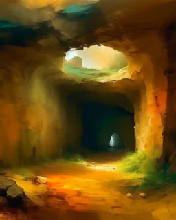 A tan underground cavern in graffiti art style painted by George Inness