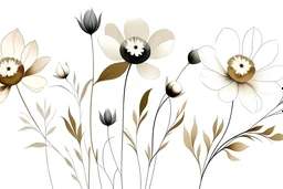 simples flowers in neutral colors on a white background, making the focus on the flowers who have a bit of color. hyper realistic