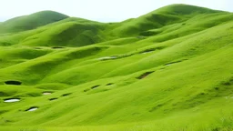 rolling hills that are covered by grass. A sense of calm permeates the place. There are many small pools throughout the land.