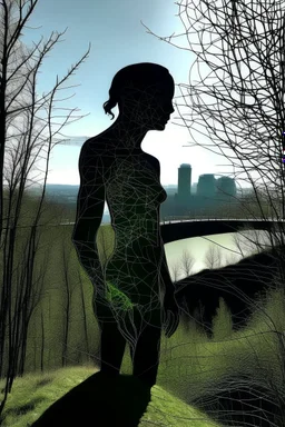 Figure outline. Amidst nature giving way to the city.