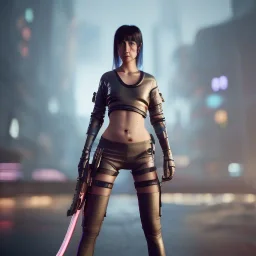 Cyberpunk girl in ninja outfit holding katana, unreal engine 5, octane render,cinema4d, dynamic lighting, 8k, redshift render, highly, hyperrealism ultra detailed, hyper realistic.