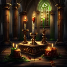 A fantasy illustration of a altar with one of four advent candles just the time when pegans became Christians