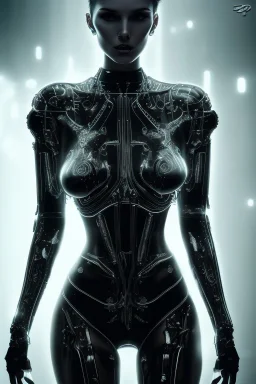 cyberpunk, black latex body, women, body portrai, big boobs, highlight eyes perfect, skin, tron, cyborg, perfekt sexy, real, dream, hr giger