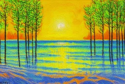 Sunny day, trees, sand, impressionism painting