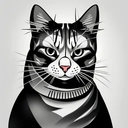 t-shirt design, t-shirt graphic, a samurai cat in an oriental city black and white, black and white , red sun in the background, cartoon style, 2 paws