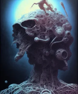 neural network. ink, poster, beksinski