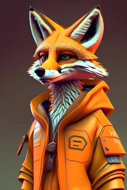 Fox character portrait dressed in tech clothing in orange, in 3D realistic