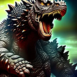 Retrato Épico al oleo de cuerpo entero de Godzilla estilo de Caravaggio 4k