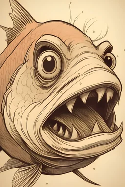 drawing of fish with tusks coming out of closed mouth