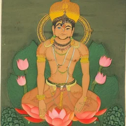 indian god of plants seated on a lotus painting