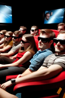 Beraber film izleyen 5 kişi 3D ve geniş açı biraz 2d önden görüyoruz