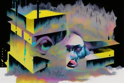 ink and paint of holo sizzle, arafed nonsense contradicting in liminal space, double negative vibe, unnerving vibe, whimisical influence, grotesque vibe, ink and tint leak, minimal, brutalist