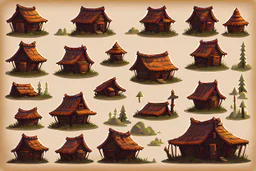 old Russian huts sprite sheet for 2d horizontal platformer