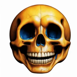 ANATOMICALLY CORRECT digital photograph of the SKULL OF A SMILEY FACE by davinci with fine line,