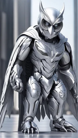 Owlman linear image full body, silver and white color