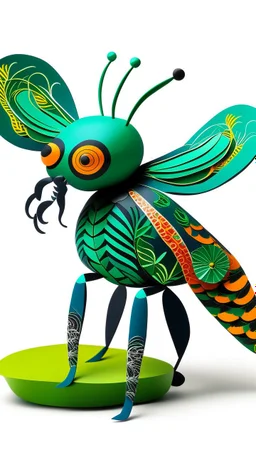 A bluish green nature elemental bee designed in Indian Gond art painted by Henri Matisse