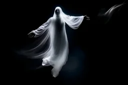 looking down at a female shaped transparant Ghost like vapor with arms flailing in the moonlight while hovering in mid air