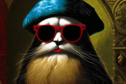 the leonardo gioconda with sunglasses, with mustaches and a xmas hat