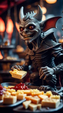 full body portrait of a vampire werewolf gremlin stargoyle eating cheese doodles and the blood of fish on a viking ship, in the style of Giger,bokeh like f/0.8, tilt-shift lens 8k, high detail, smooth render, down-light, unreal engine, prize winning