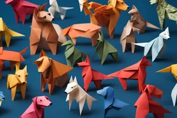 origami dog with blue eyes, paper folding, miniature, cute, handmade, precise, intricate folds, traditional Japanese art style