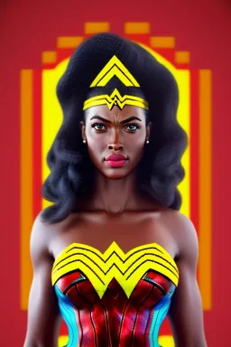 wonder woman in Kente costume portrait, cinematic, ghana colours, african pattern, engraved, high detail