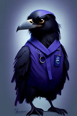 grumpy raven wearing scrubs