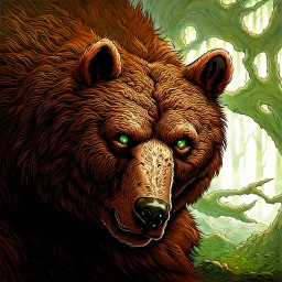 90's TCG fantasy artwork art of a mutant bear with green eyes