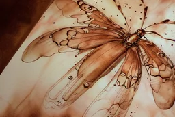 double exposure salad platter butterfly Jean Baptiste Monge watercolor and ink S<AI double exposure burned brown sepia colors abstract lines pastel colors golden glitter ink contours