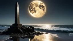 In a world where time bends like the golden waves of the shimmering sea, an ancient clock lay abandoned on the shore, its hands frozen at midnight. The towering obelisk, a remnant of forgotten eras, gleamed under the watchful gaze of a colossal moon, illuminating the landscape with an ethereal glow. As the sun dipped below the horizon, whispers of lost stories floated through the air, beckoning a lone traveler to discover what lies beyond the reflection—an adventure where moments are timeless an