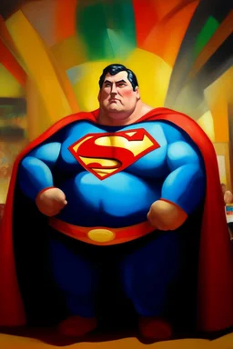 Fat Superman at the casino oil canvas