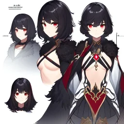 Clear focus,High resolution, black short fluffy hair, long fluffy bangs, and red eyes, Depressed girl, wearing a revealing outfit, tight, concept art