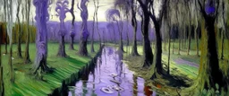 A purple swamp near a graveyard painted by Claude Monet