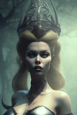 Brigitte Bardot as evil queen in black leather, leather, busty, cleavage, angry, stern look. character design by cory loftis, fenghua zhong, ryohei hase, ismail inceoglu and ruan jia. unreal engine 5, artistic lighting, highly detailed, photorealistic, fantasy.