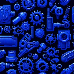 blue mechanical parts, cyberpunk style, black background