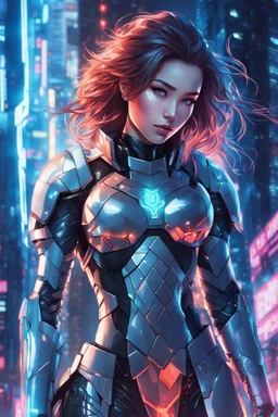 visual of futuristic cyber warrior pretty girl, in future cyberpunk neon light reflected Tokyo rooftop, ssci - fi and fantasy, intricate and very beautiful and elegant, highly detailed, digital painting, concept art and smooth