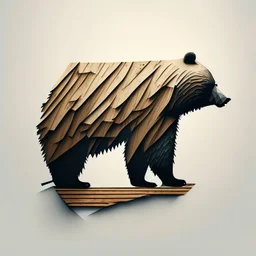 combine textured log with shape of a bear, graphic style, minimalistic,clean