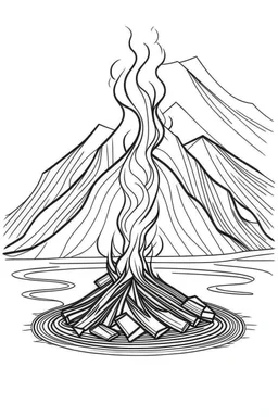 campfire minimalistic, line art, background, vector, svg, coloring page, black outline on white background