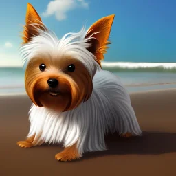 Yor9kshire terrier på en strand.