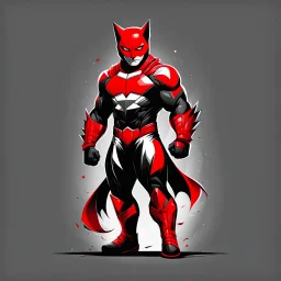 Catman art illustration black background red and white color full body