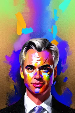 Extremely rich guy portrait with pride paint in face