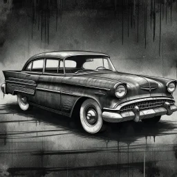 An old classic car 1900 a side view , Hyper Realistic Aerial Grungy Dark-Grey Brush strokes on a dark rustic background with charcoals